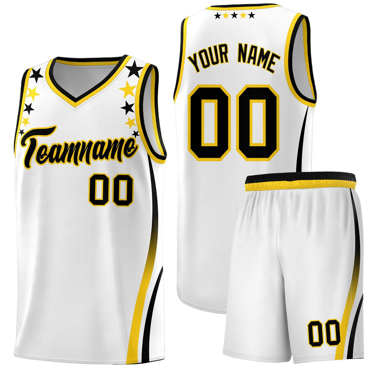 Custom White Shoulders Star Pattern Side Color Block Sports Uniform Basketball Kits