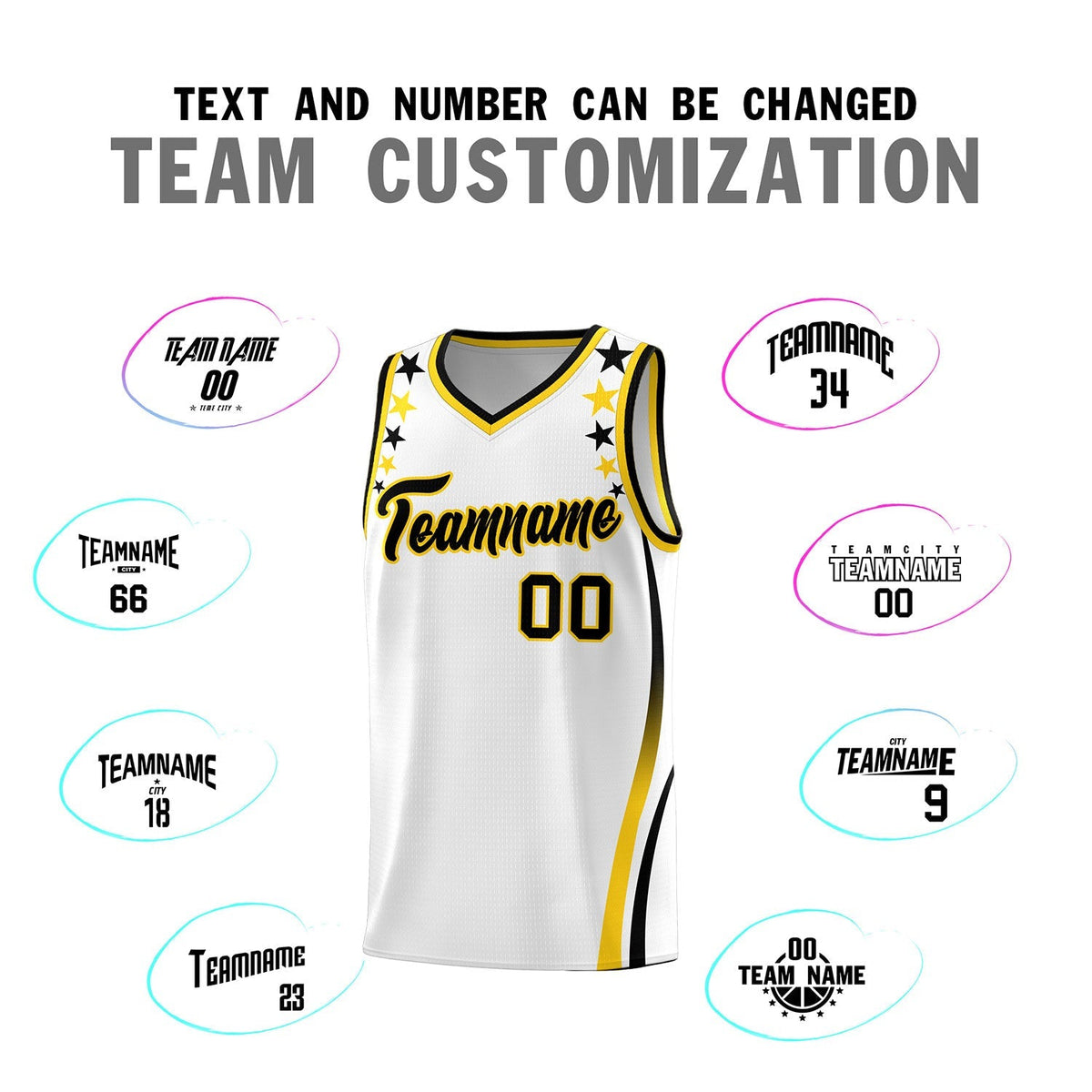 Custom White Shoulders Star Pattern Side Color Block Sports Uniform Basketball Kits