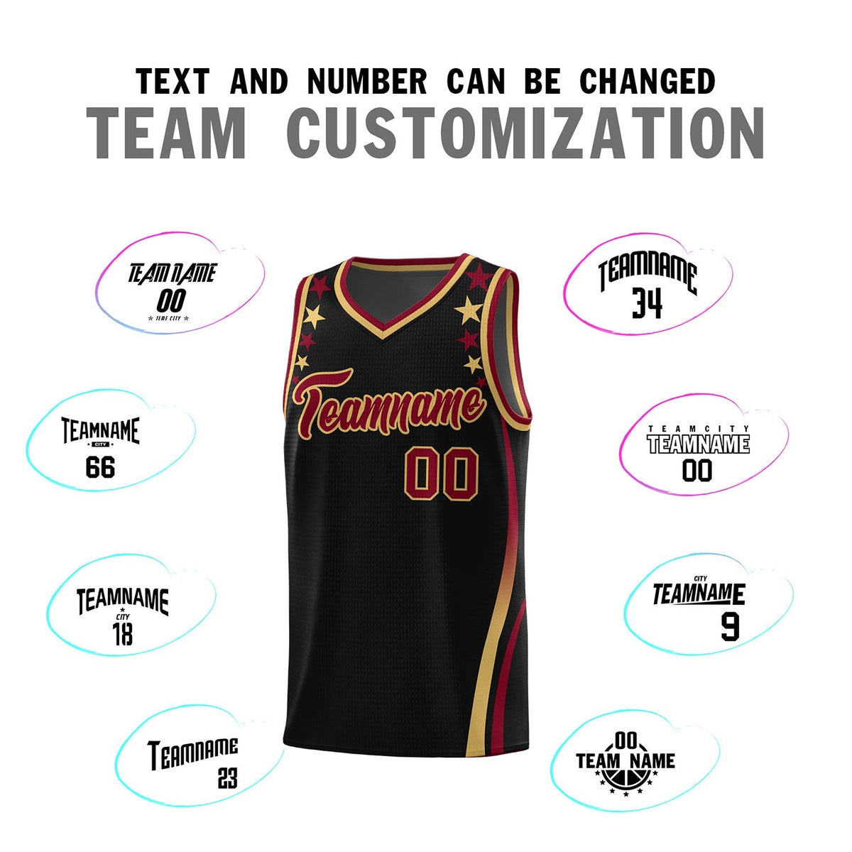 Custom Black Shoulders Star Pattern Side Color Block Sports Uniform Basketball Kits