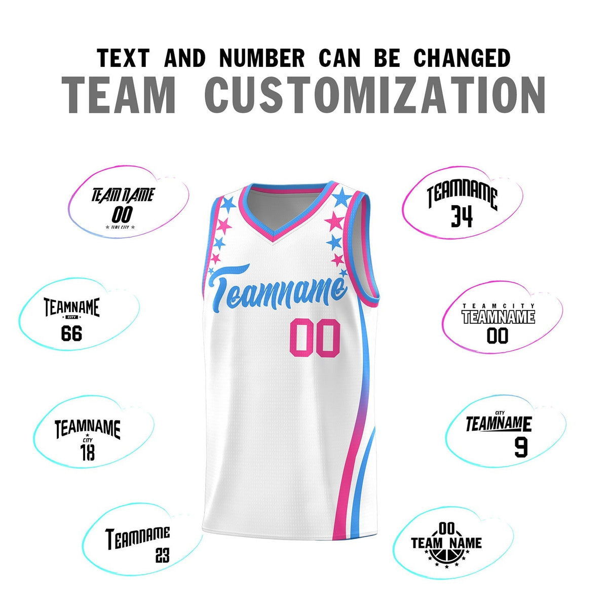 Custom White Shoulders Star Pattern Side Color Block Sports Uniform Basketball Kits
