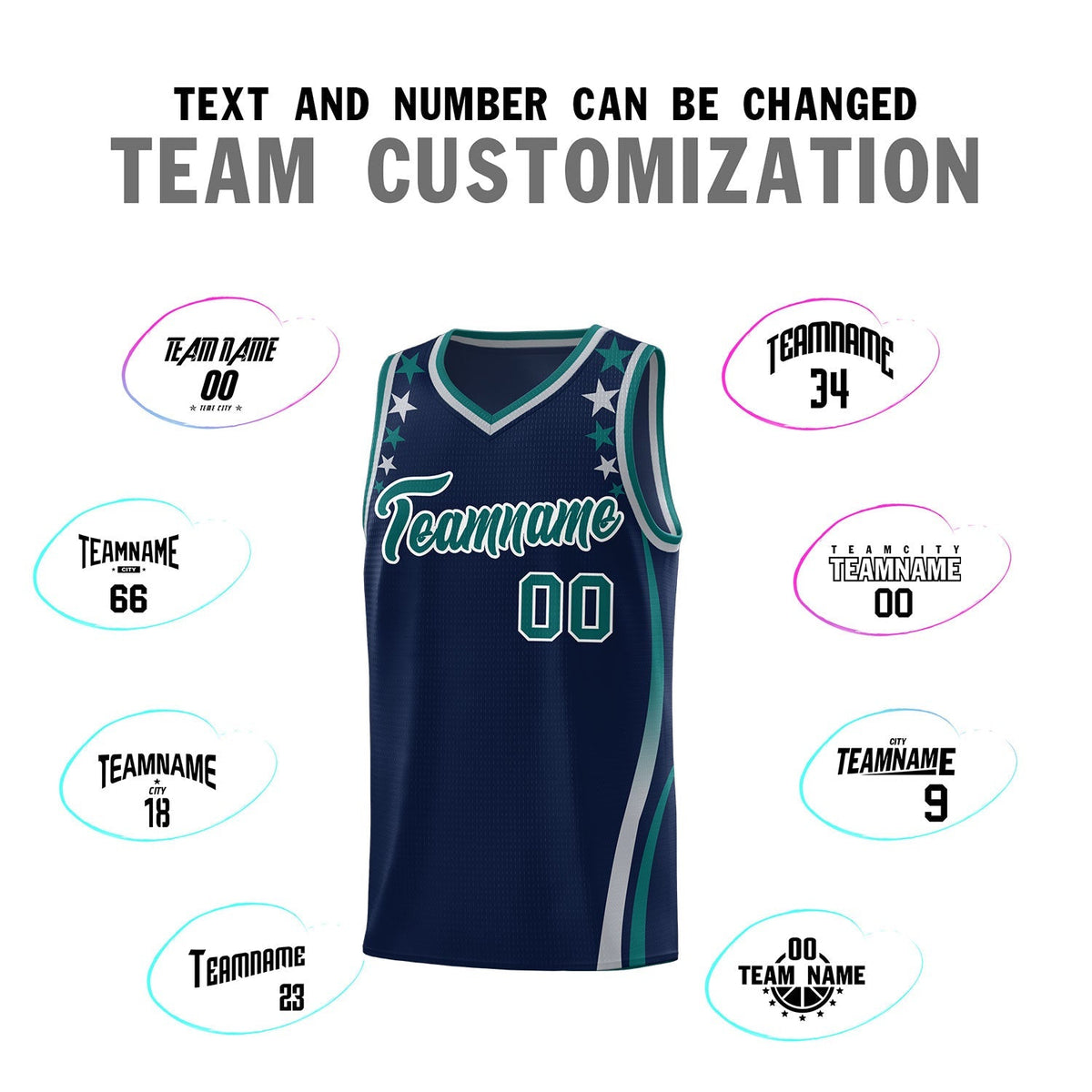 Custom Navy Shoulders Star Pattern Side Color Block Sports Uniform Basketball Kits