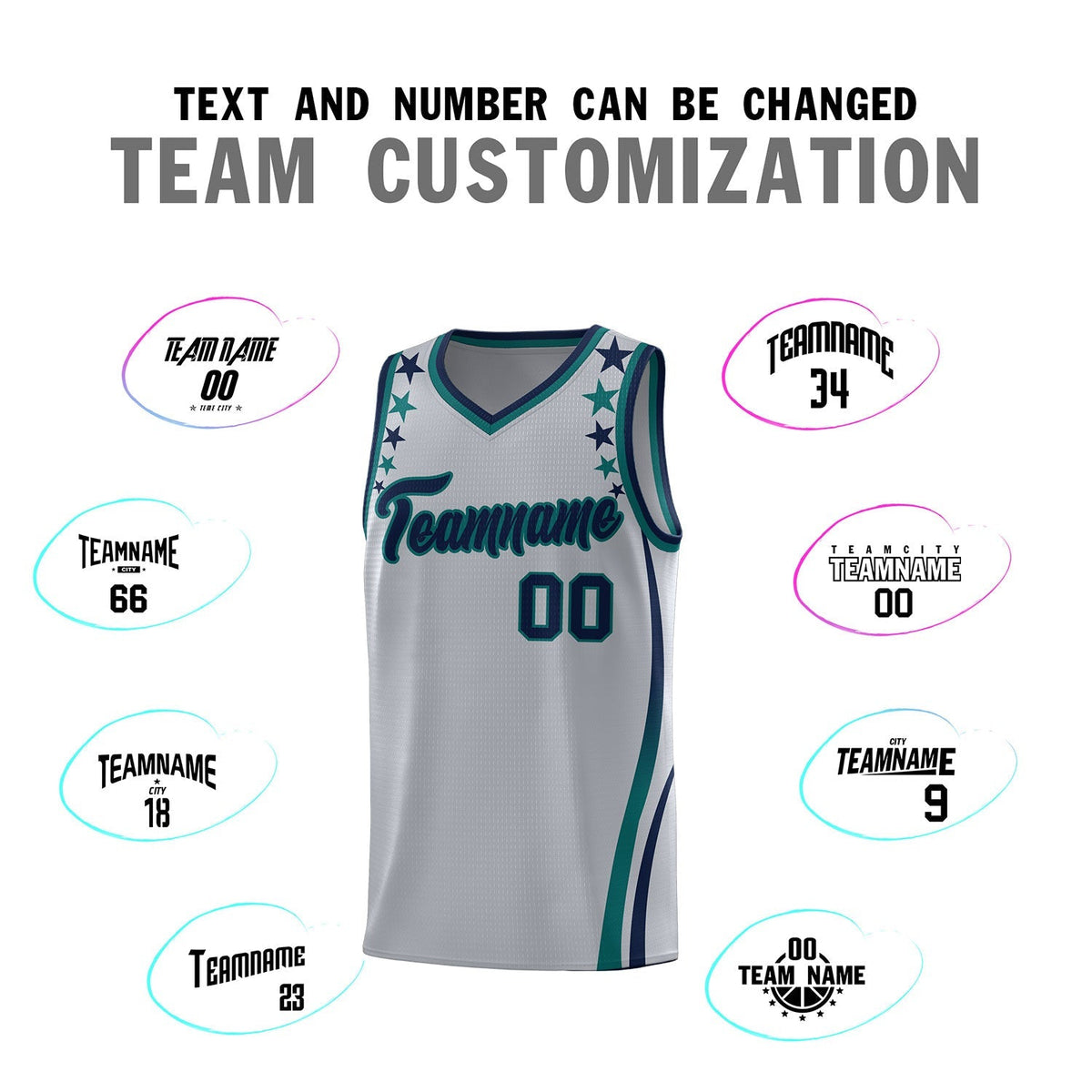 Custom Gray Shoulders Star Pattern Side Color Block Sports Uniform Basketball Kits