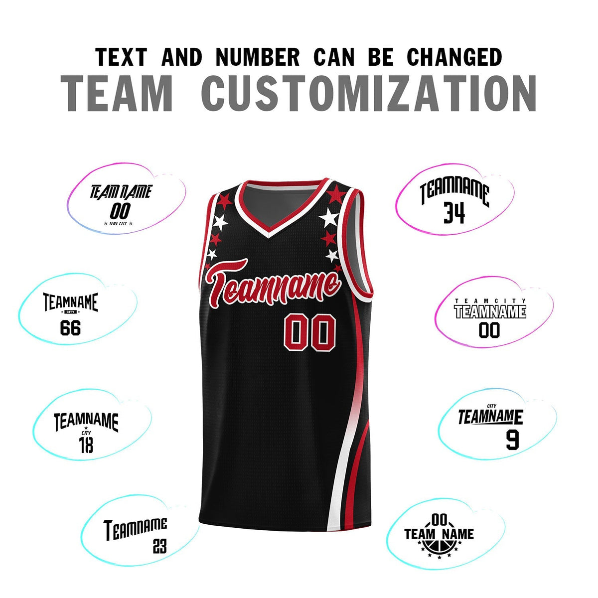 Custom Black Shoulders Star Pattern Side Color Block Sports Uniform Basketball Kits