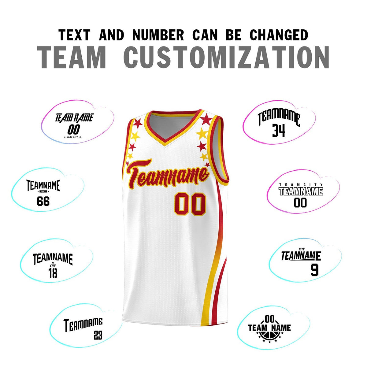 Custom White Shoulders Star Pattern Side Color Block Sports Uniform Basketball Kits