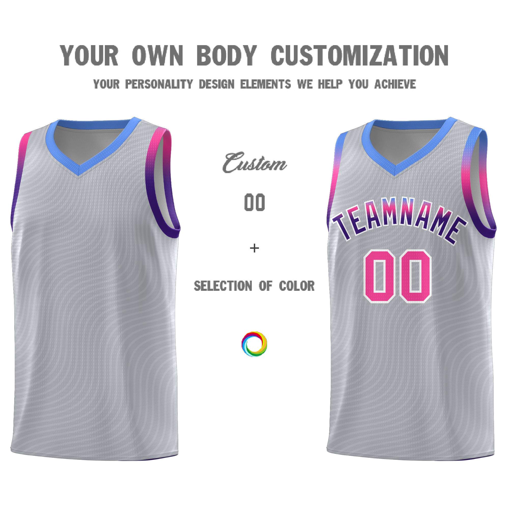 Custom Gray Light Blue Wave Pattern Sports Uniform Basketball Kits
