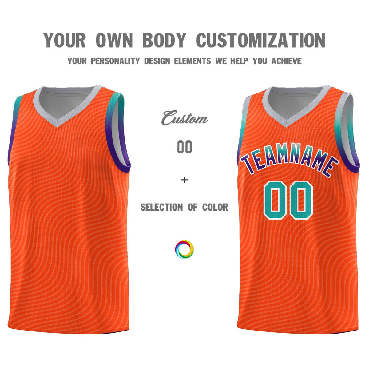 Custom Orange Gray Wave Pattern Sports Uniform Basketball Kits