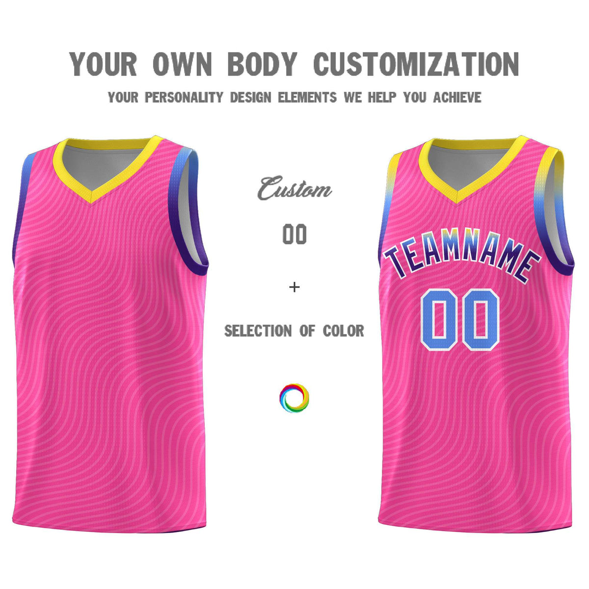 Custom Pink Gold Wave Pattern Sports Uniform Basketball Kits