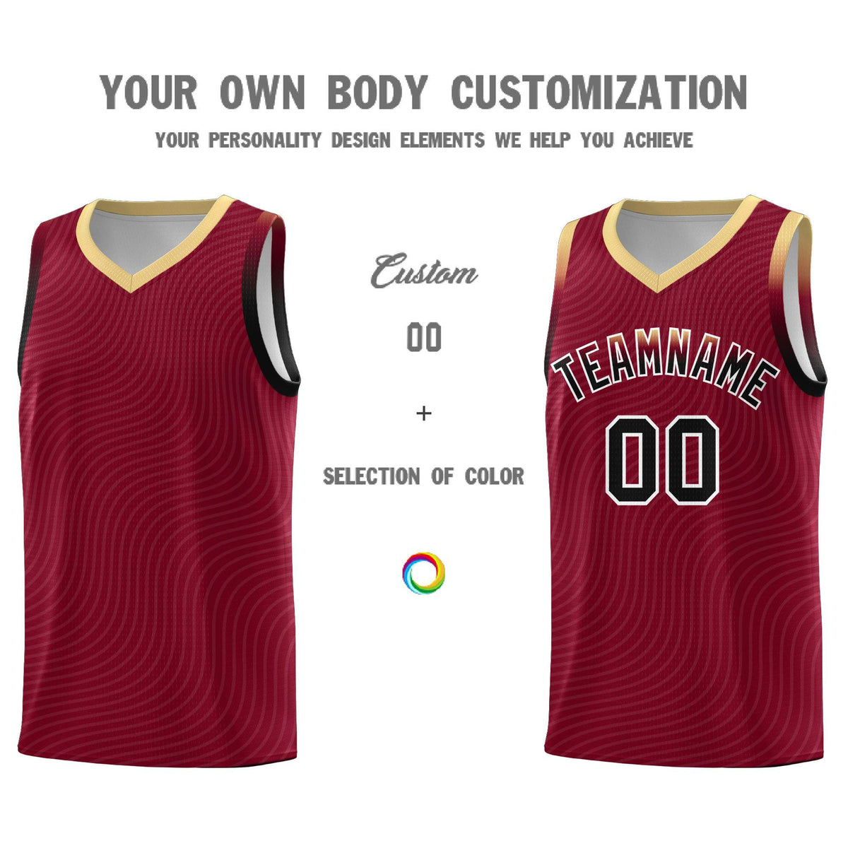 Custom Crimson Khaki Wave Pattern Sports Uniform Basketball Kits