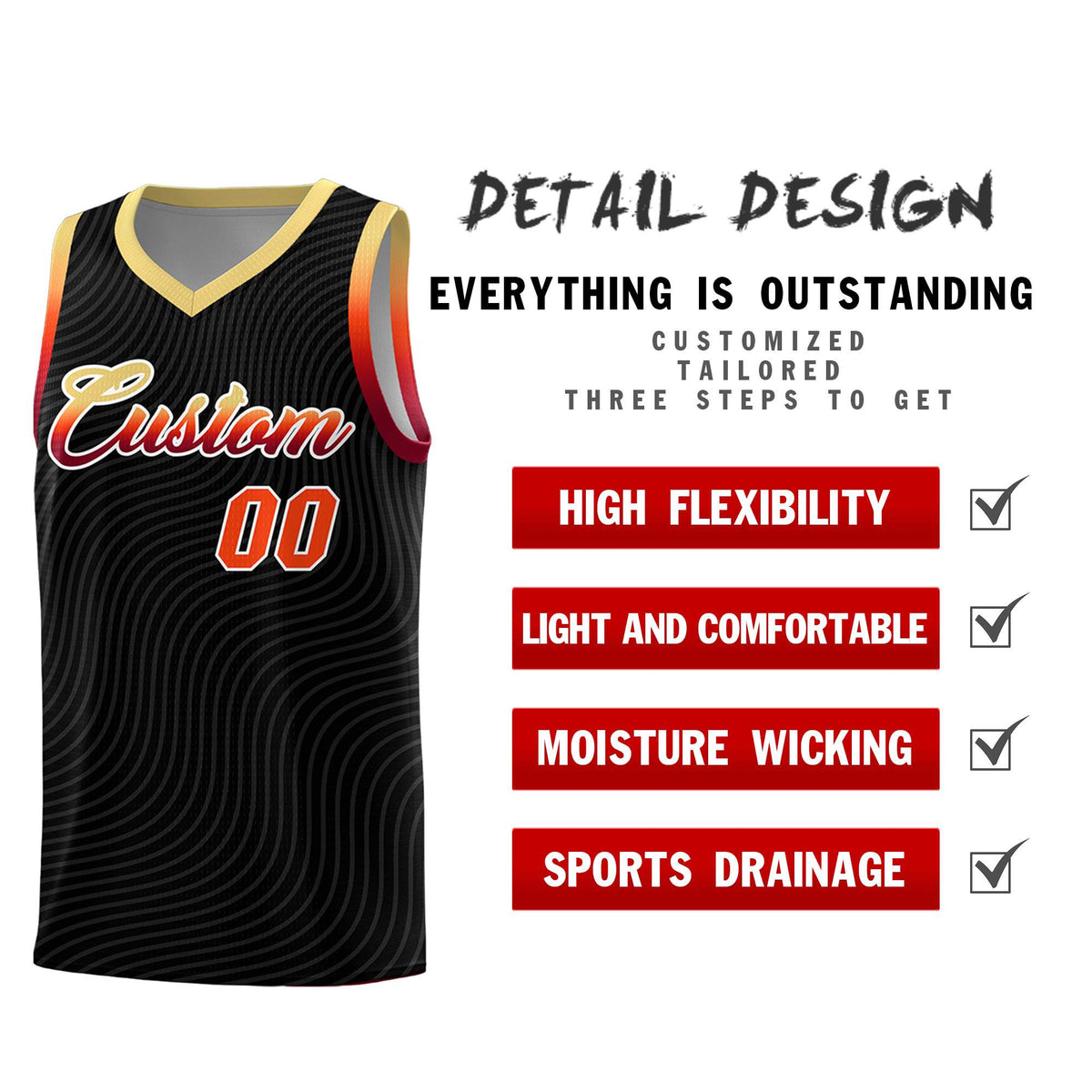 Custom Black Khaki Wave Pattern Sports Uniform Basketball Kits