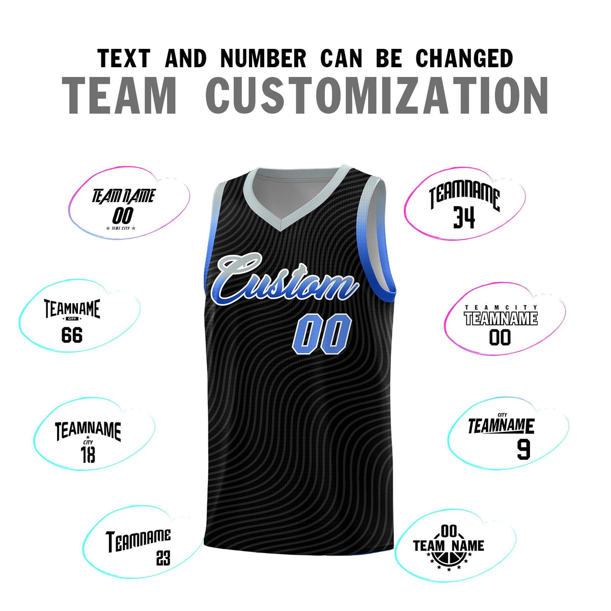 Custom Black Gray Wave Pattern Sports Uniform Basketball Kits