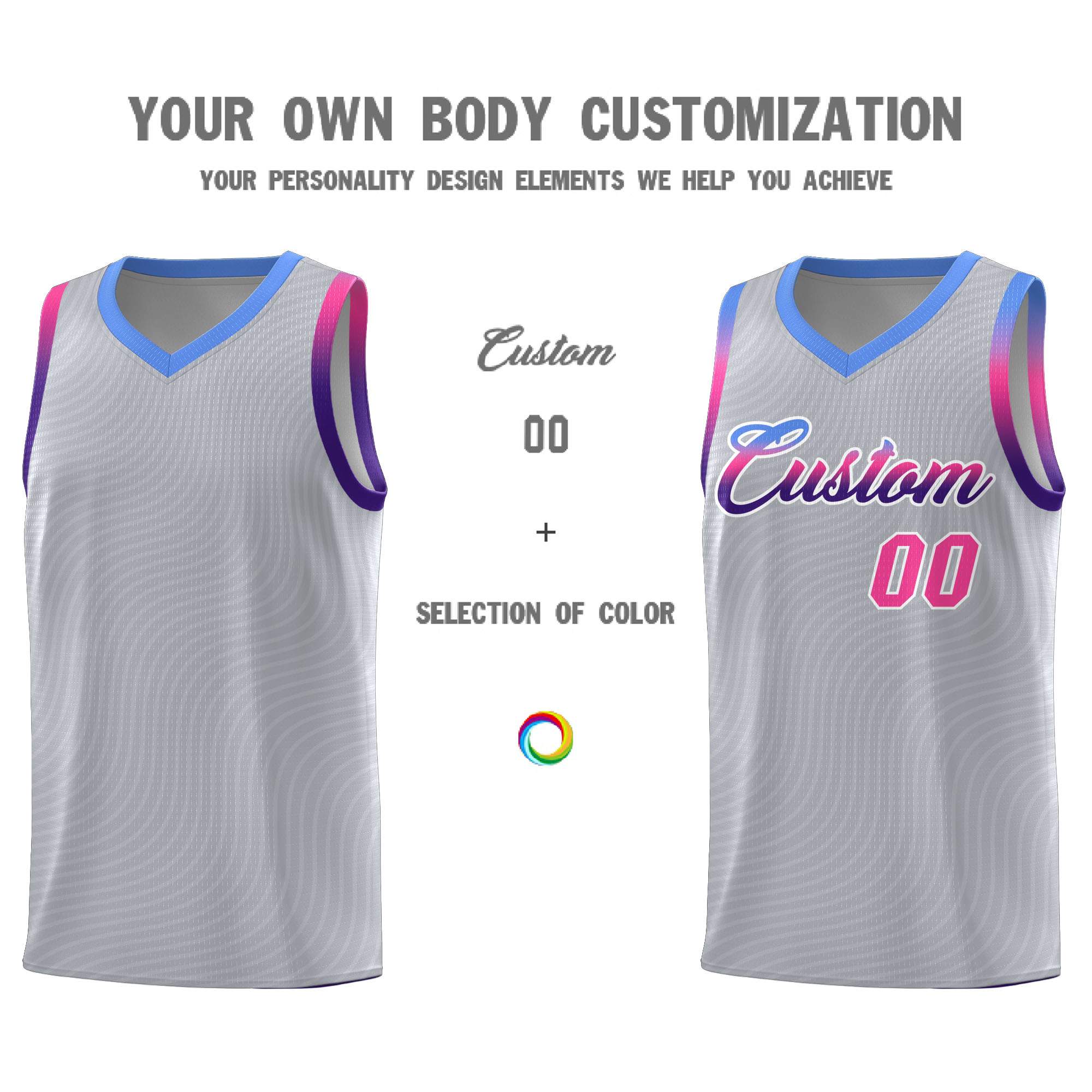 Custom Gray Light Blue Wave Pattern Sports Uniform Basketball Kits