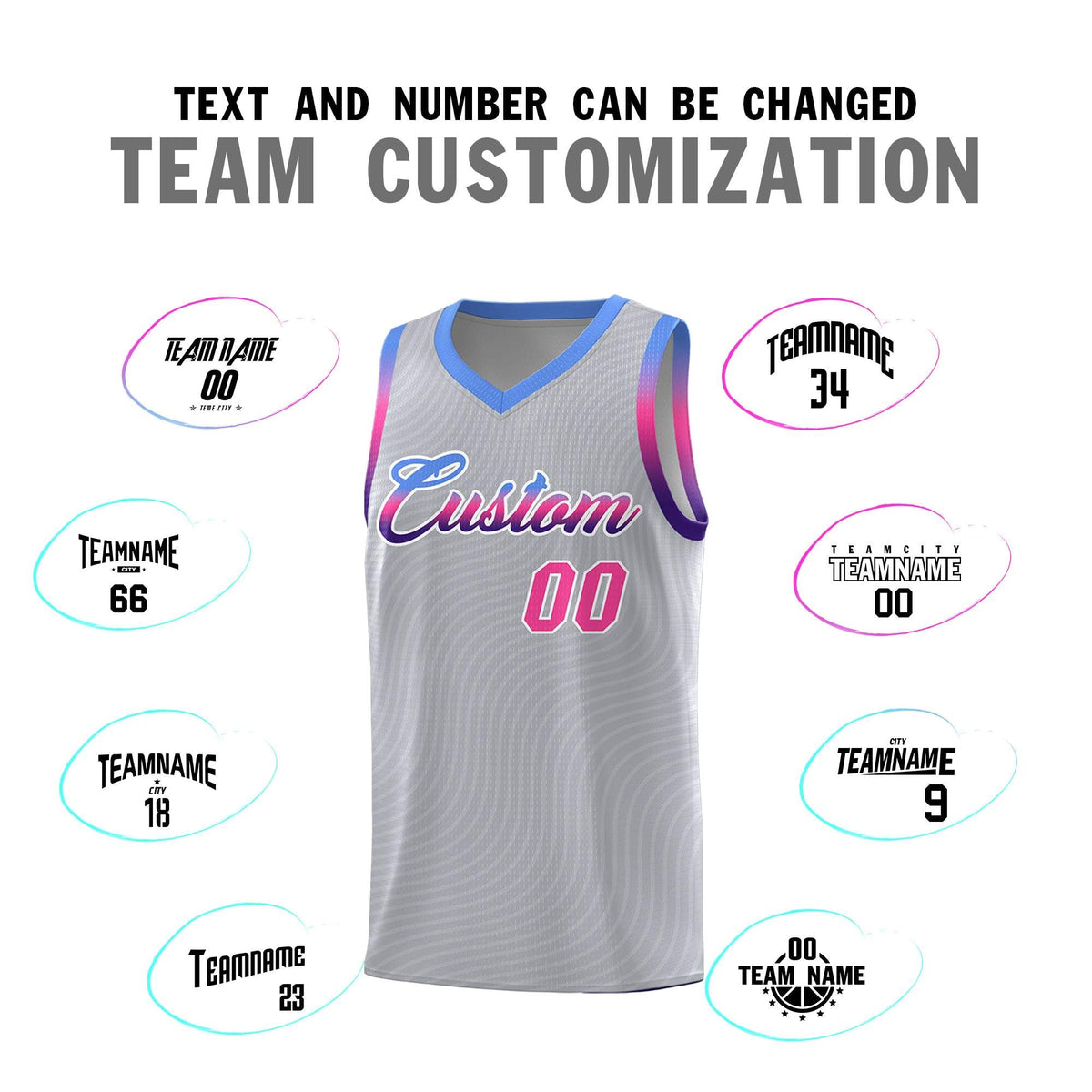 Custom Gray Light Blue Wave Pattern Sports Uniform Basketball Kits