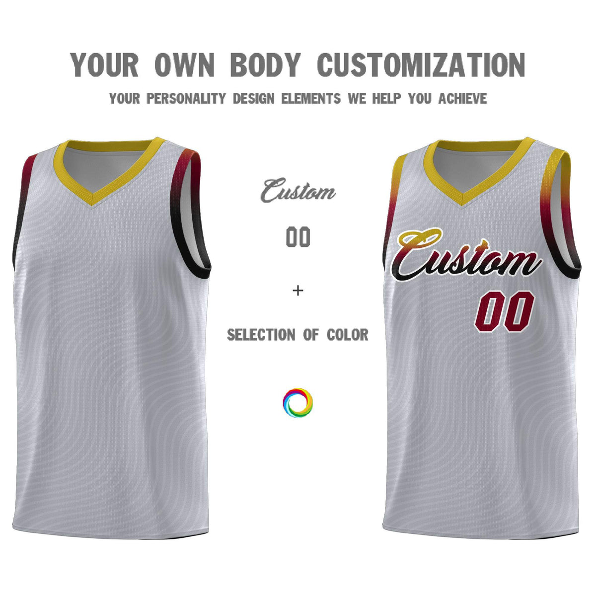 Custom Gray Old Gold Wave Pattern Sports Uniform Basketball Kits