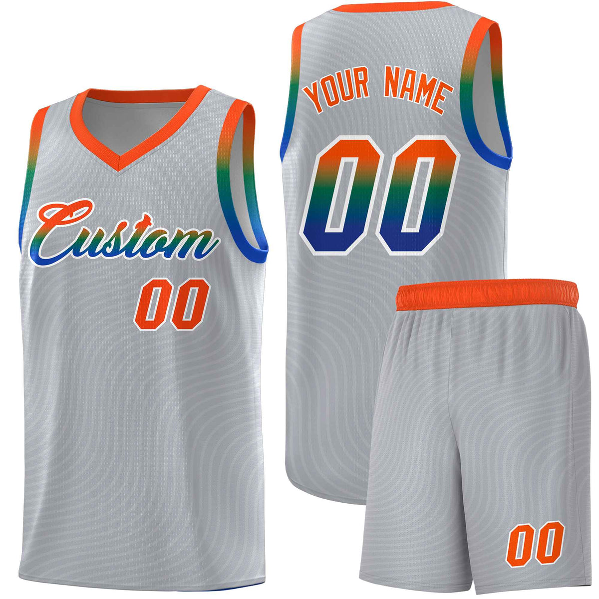 Custom Gray Orange Wave Pattern Sports Uniform Basketball Kits