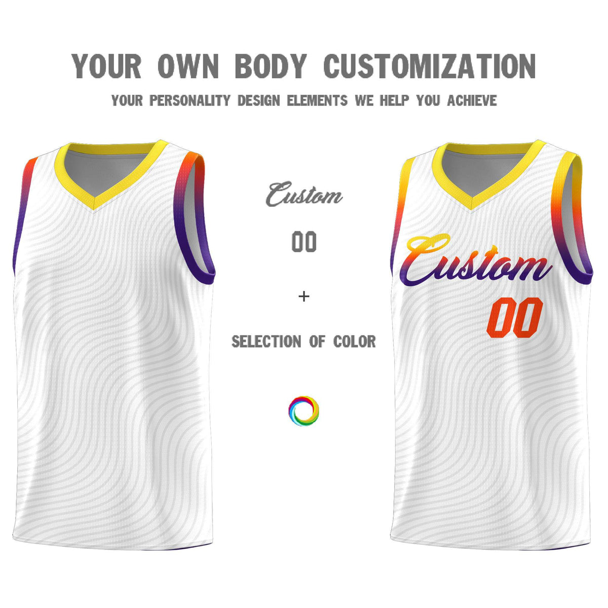 Custom White Gold Wave Pattern Sports Uniform Basketball Kits