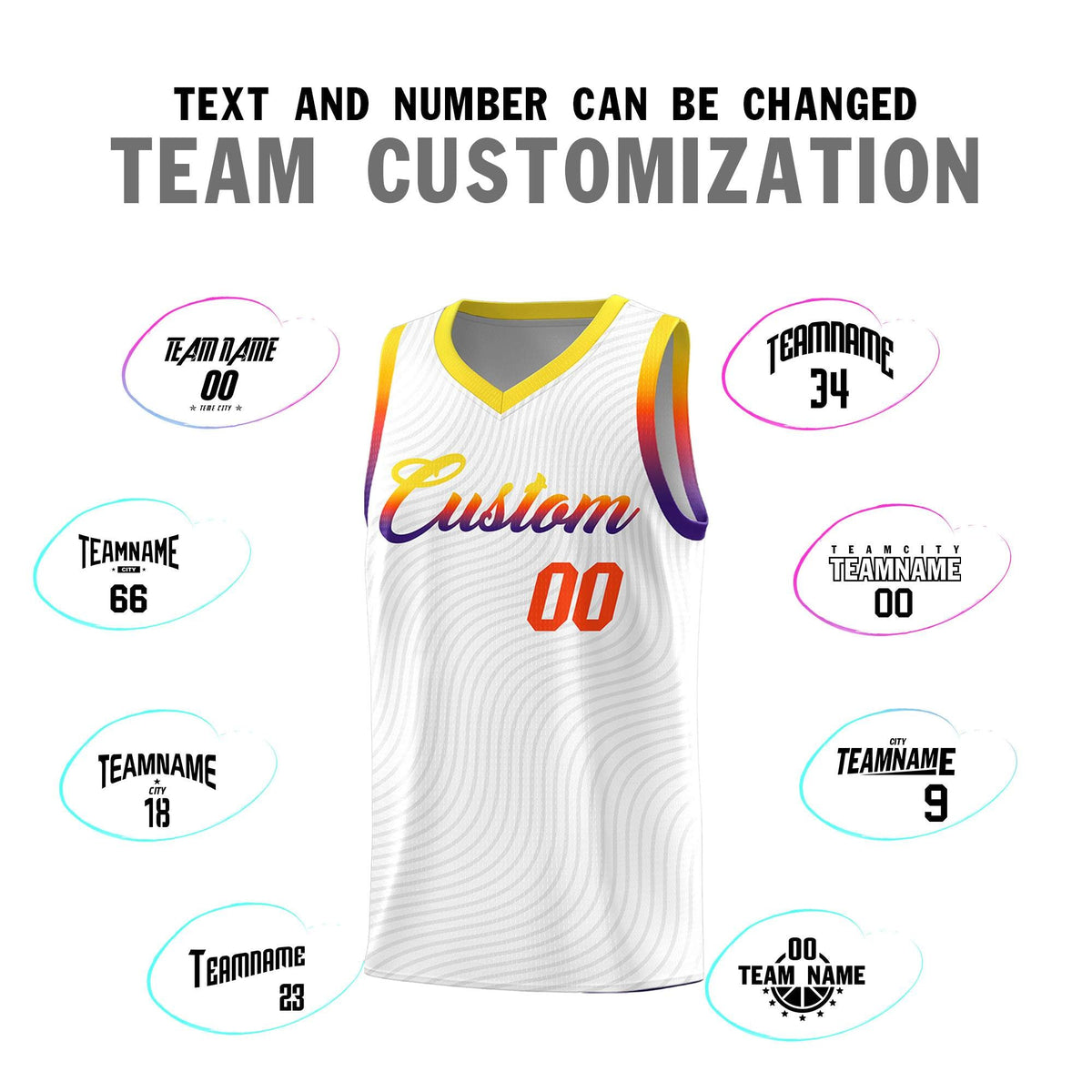 Custom White Gold Wave Pattern Sports Uniform Basketball Kits