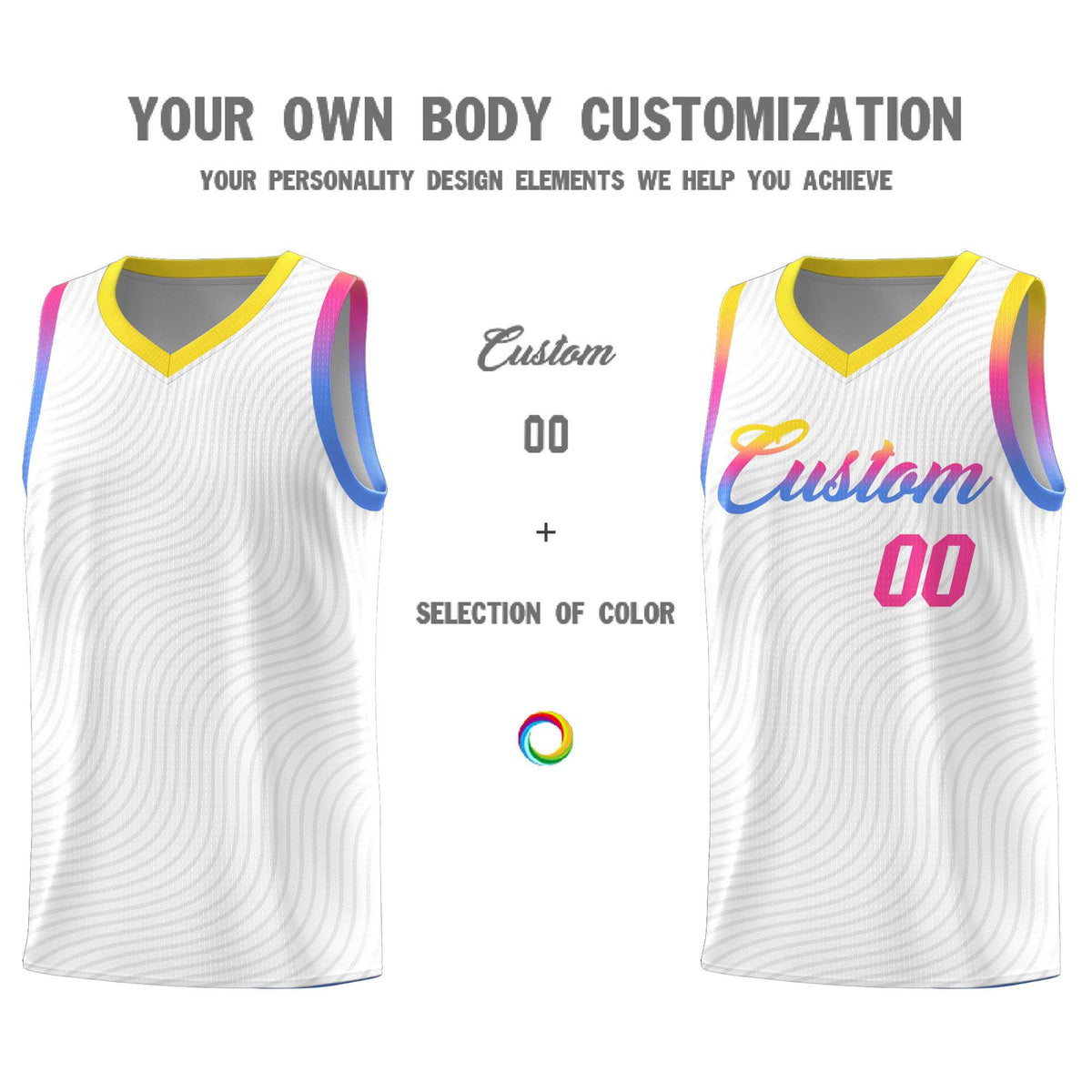 Custom White Gold Wave Pattern Sports Uniform Basketball Kits