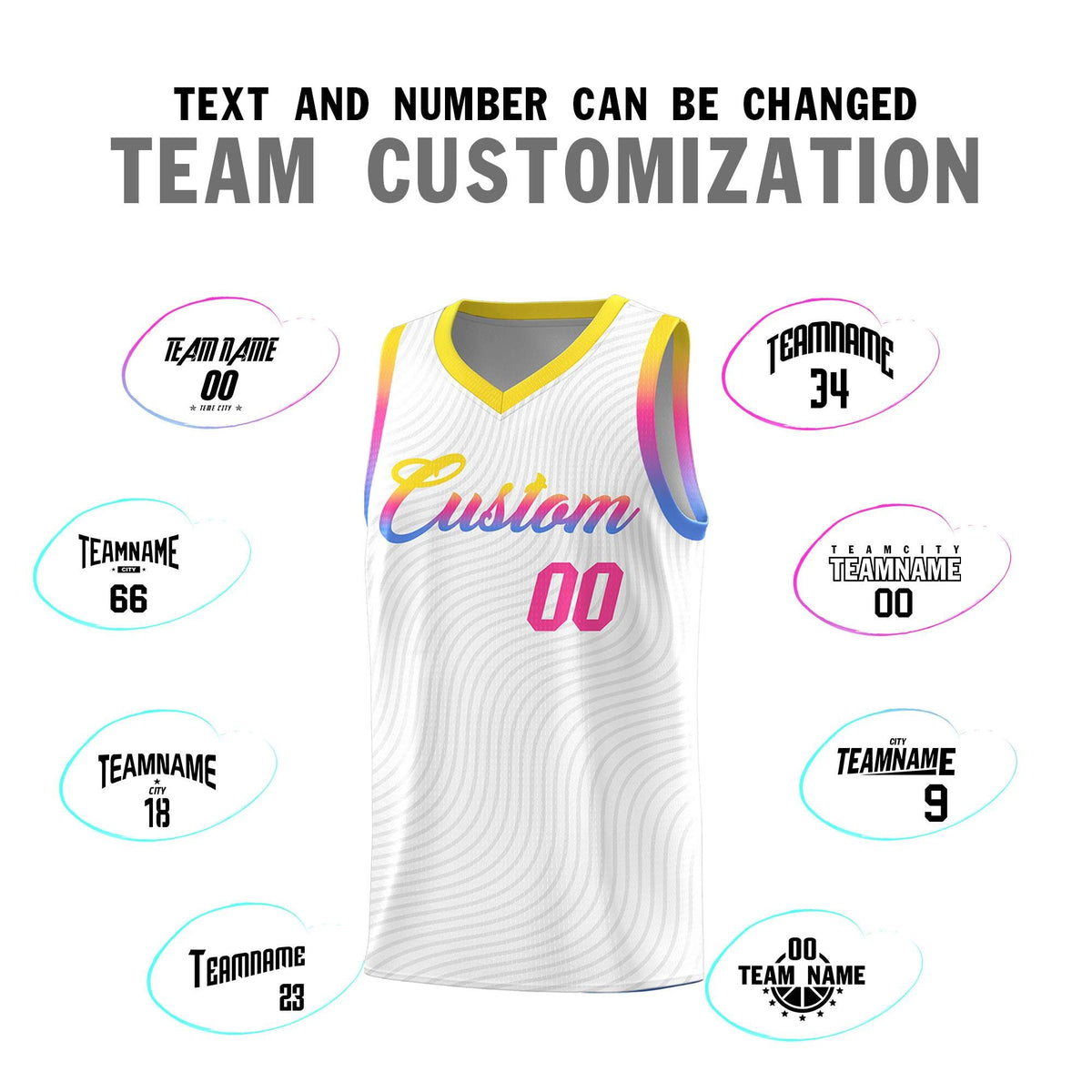 Custom White Gold Wave Pattern Sports Uniform Basketball Kits
