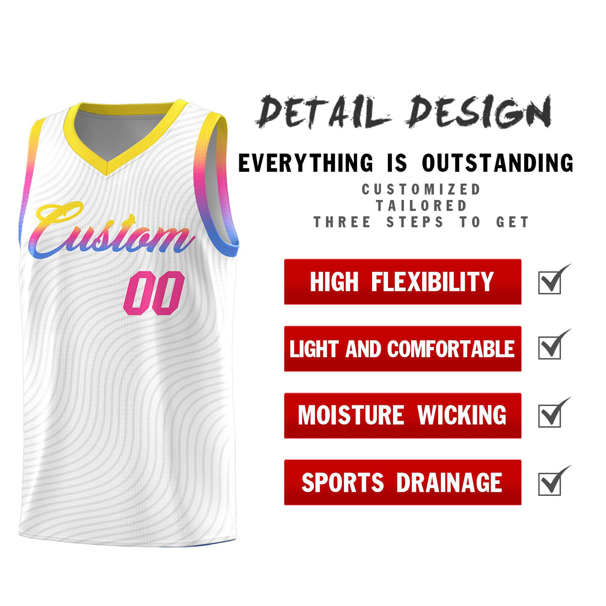 Custom White Gold Wave Pattern Sports Uniform Basketball Kits