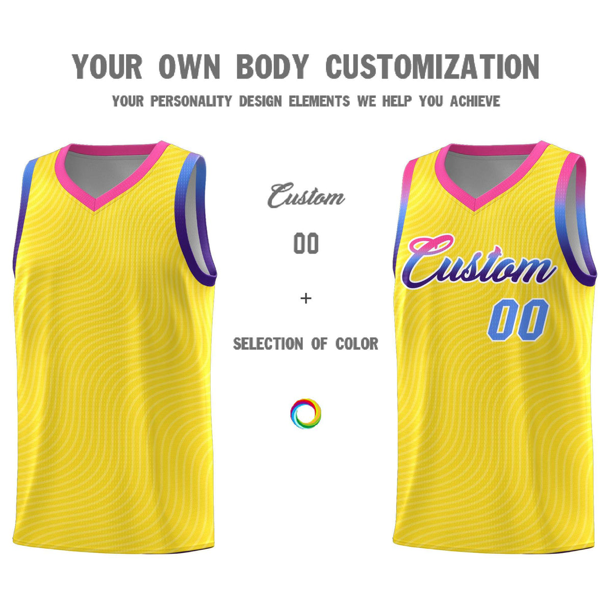 Custom Gold Pink Wave Pattern Sports Uniform Basketball Kits