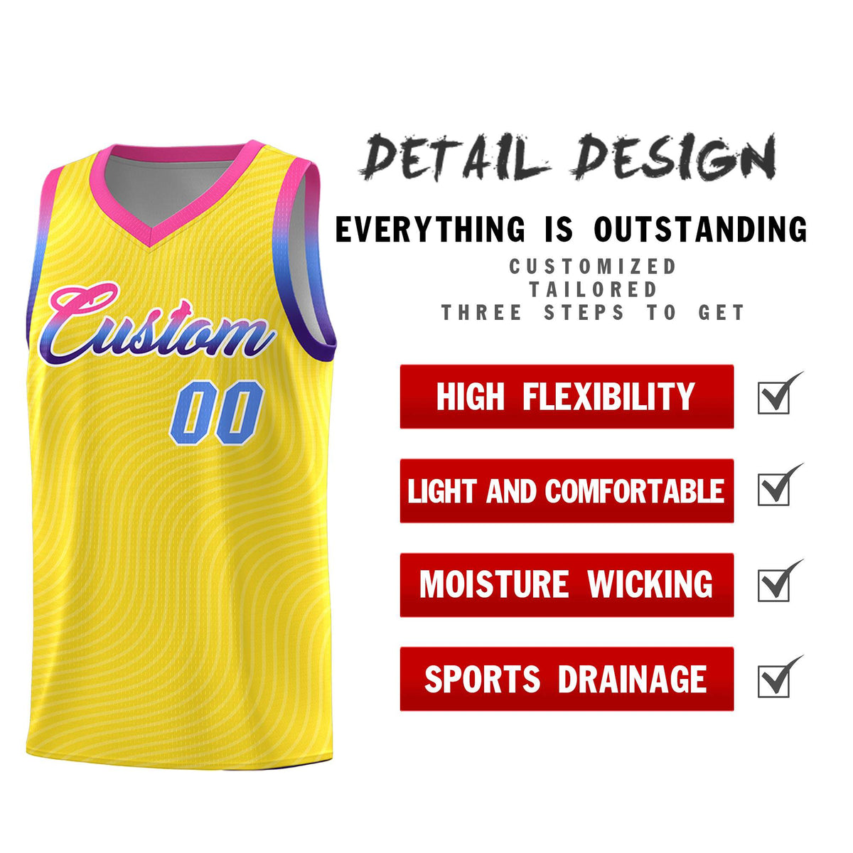 Custom Gold Pink Wave Pattern Sports Uniform Basketball Kits