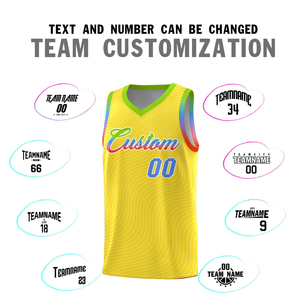 Custom Gold Neon Green Wave Pattern Sports Uniform Basketball Kits
