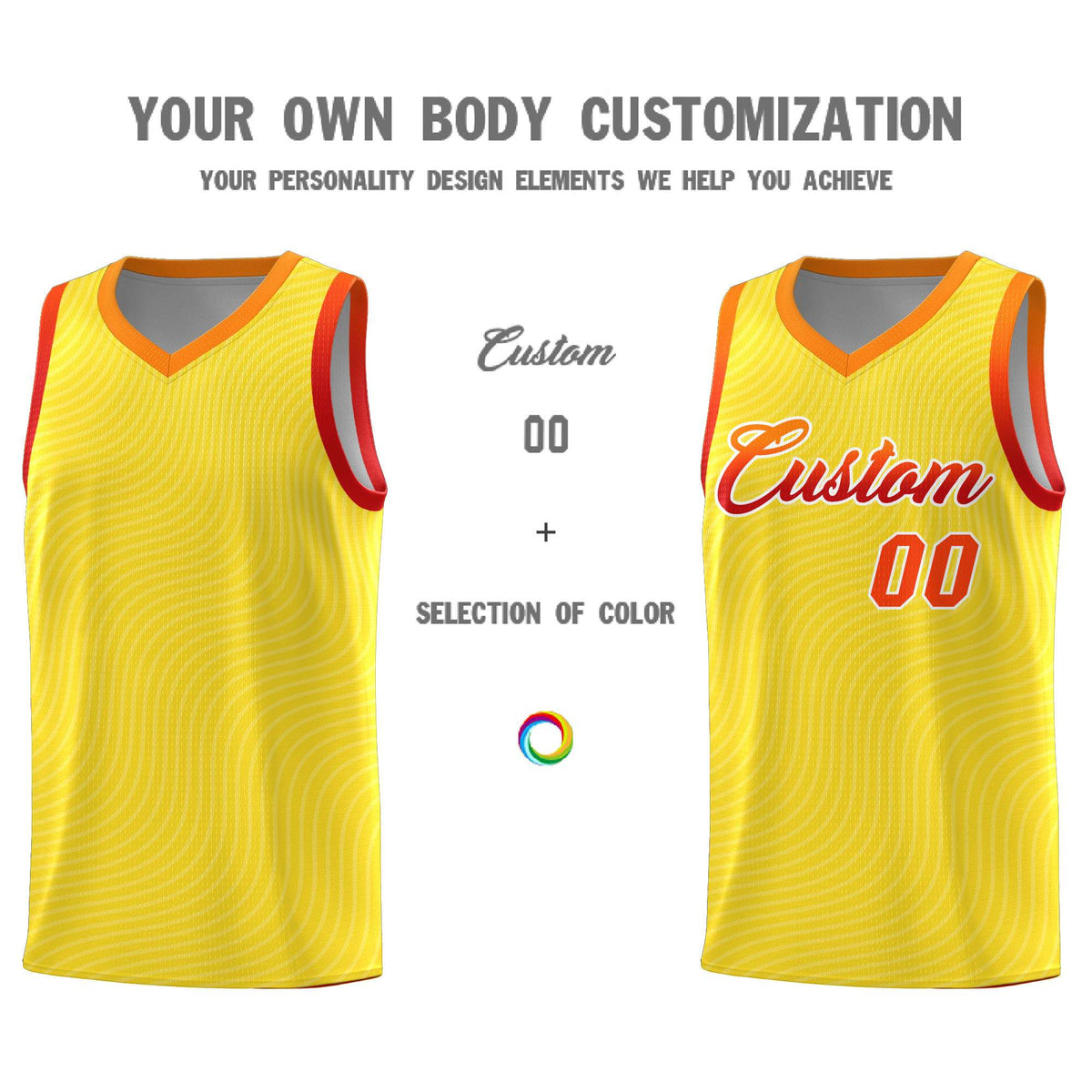 Custom Gold Orange Wave Pattern Sports Uniform Basketball Kits