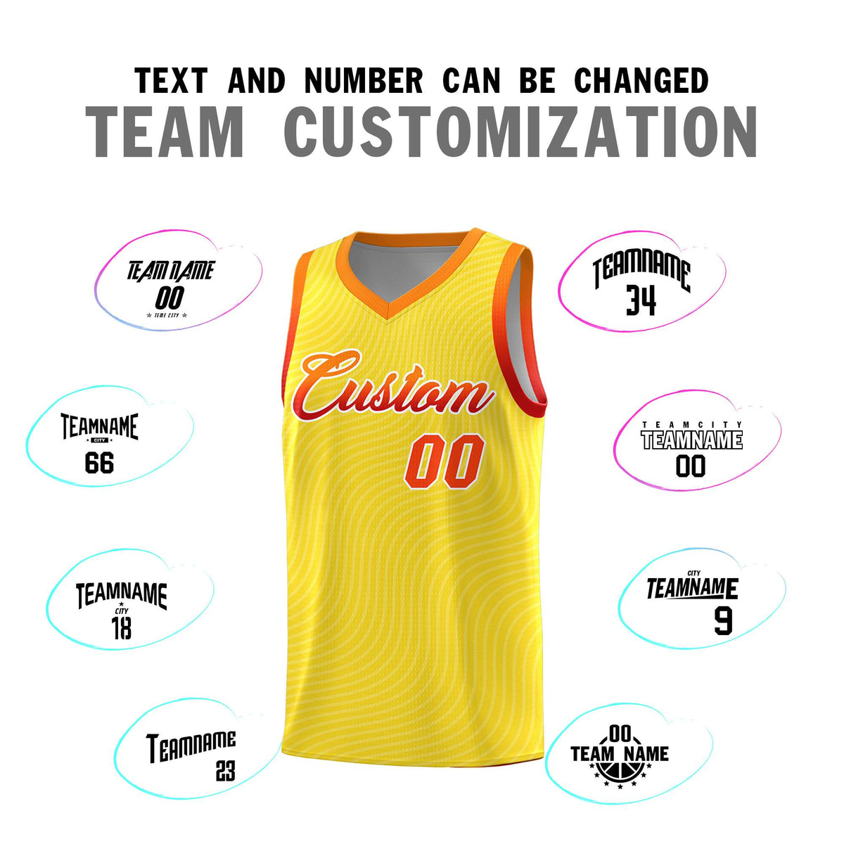 Custom Gold Orange Wave Pattern Sports Uniform Basketball Kits