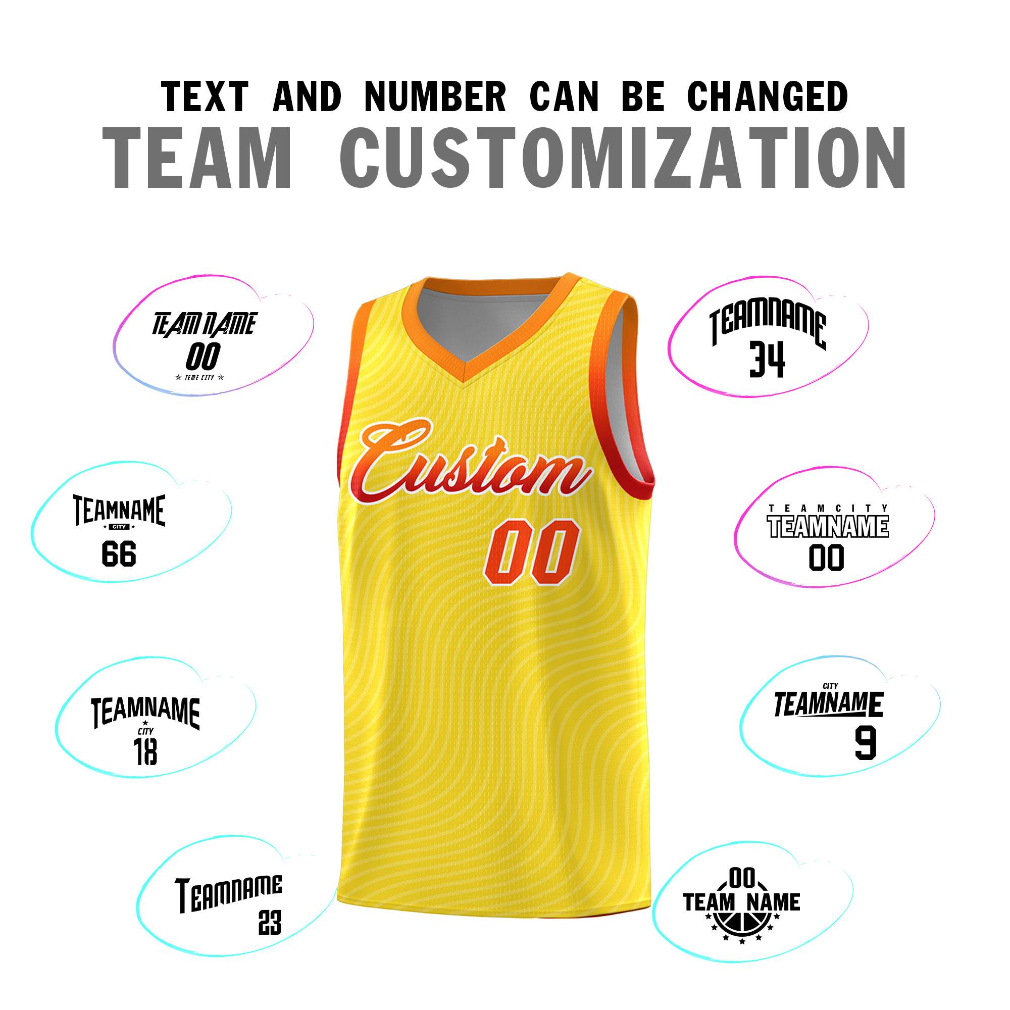 Custom Gold Orange Wave Pattern Sports Uniform Basketball Kits