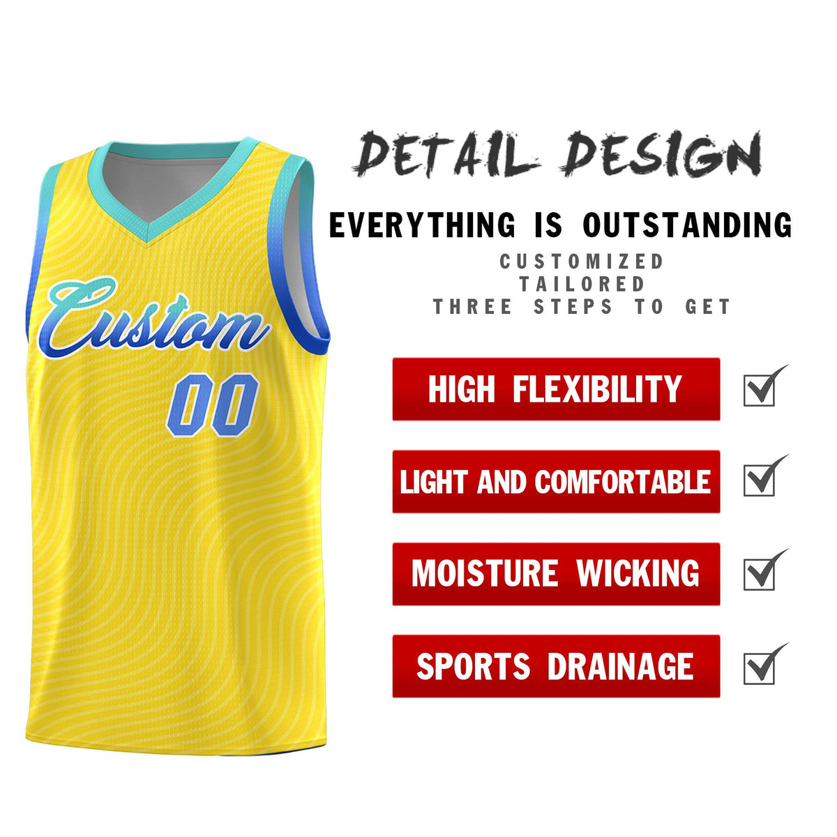 Custom Gold Bright Green Wave Pattern Sports Uniform Basketball Kits