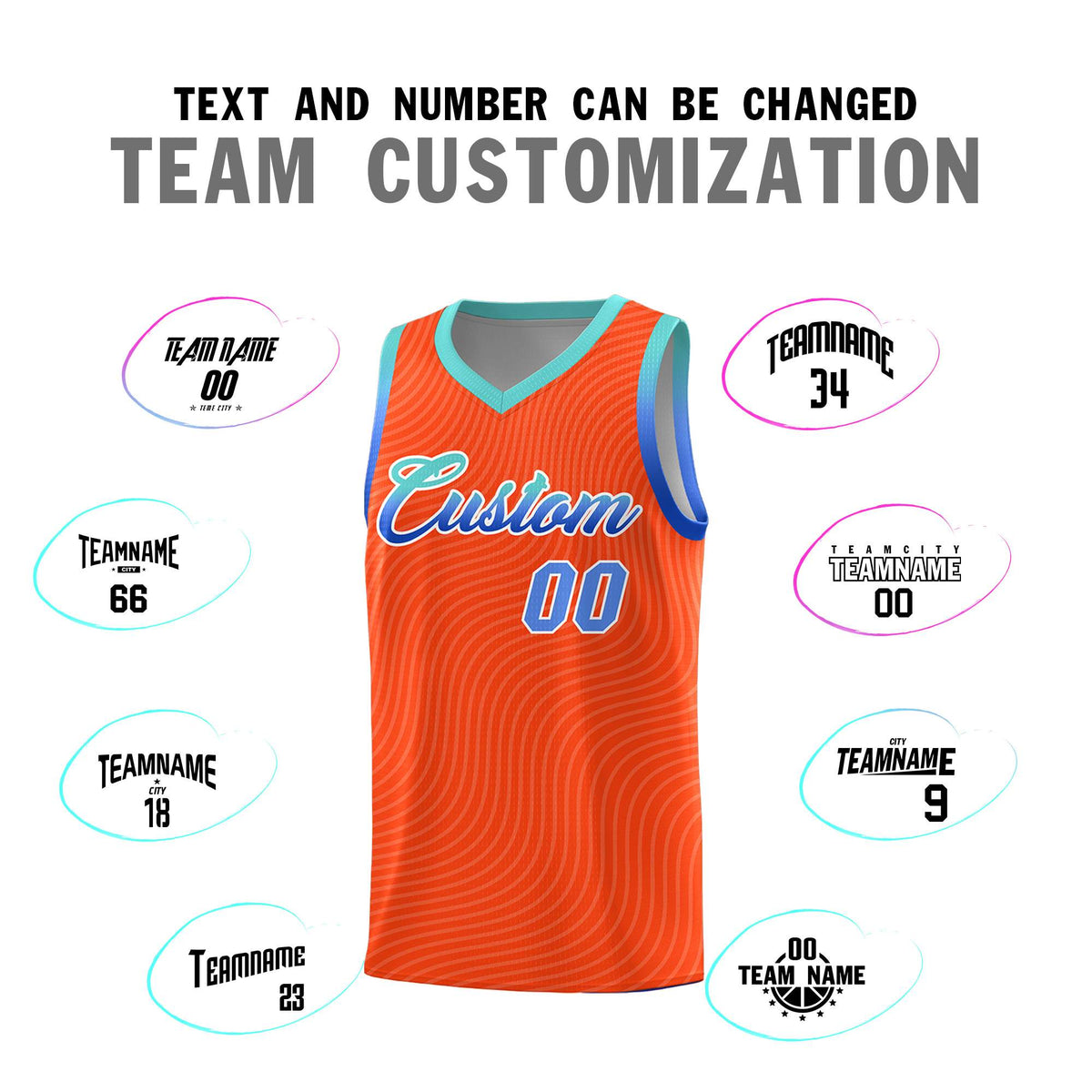 Custom Orange Bright Green Wave Pattern Sports Uniform Basketball Kits