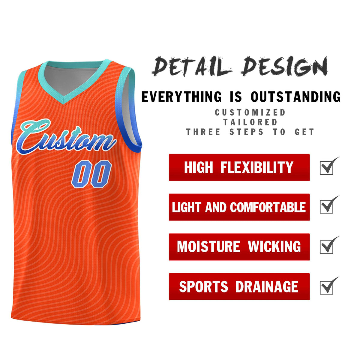 Custom Orange Bright Green Wave Pattern Sports Uniform Basketball Kits