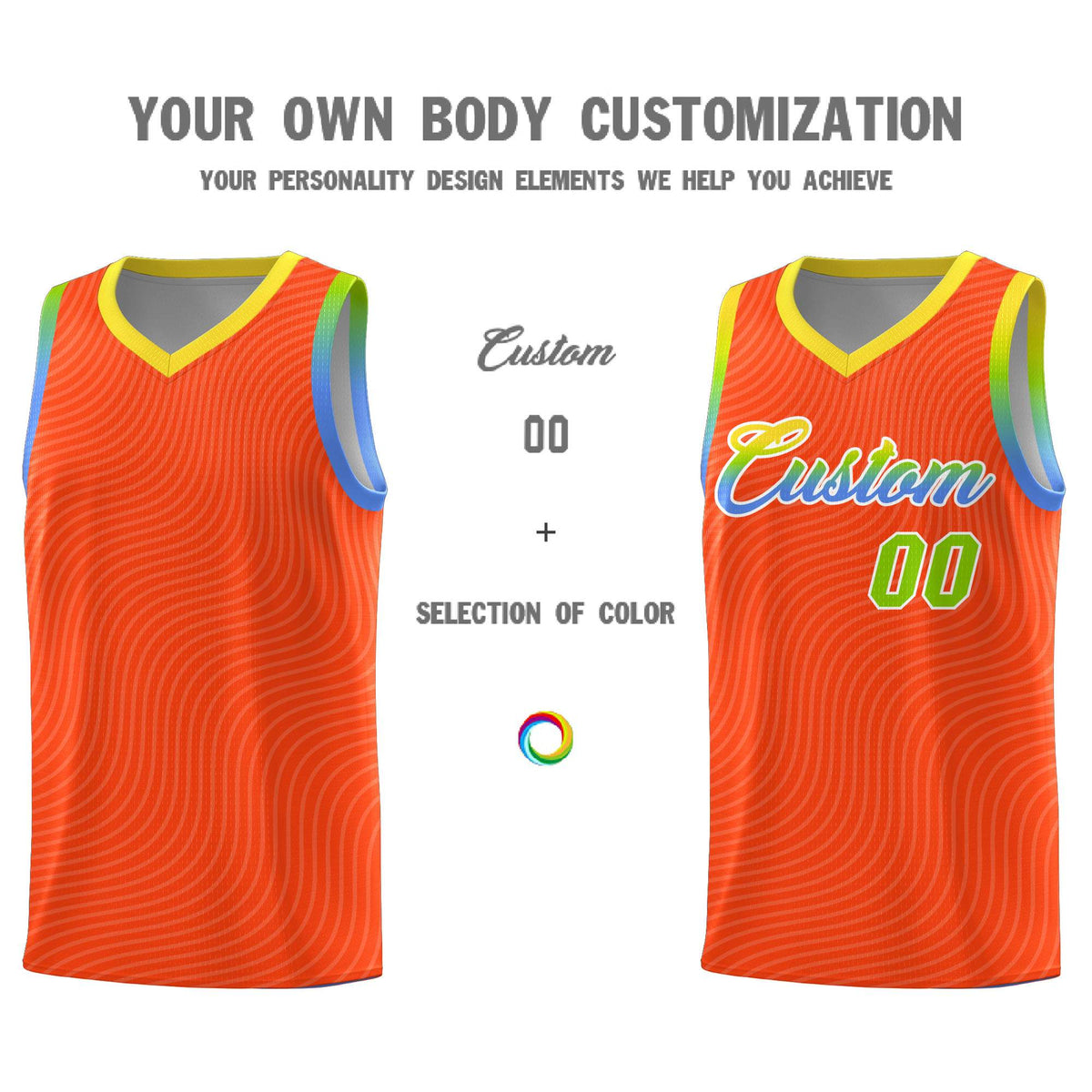 Custom Orange Gold Wave Pattern Sports Uniform Basketball Kits