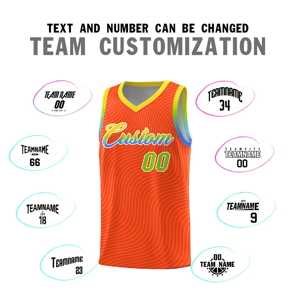 Custom Orange Gold Wave Pattern Sports Uniform Basketball Kits