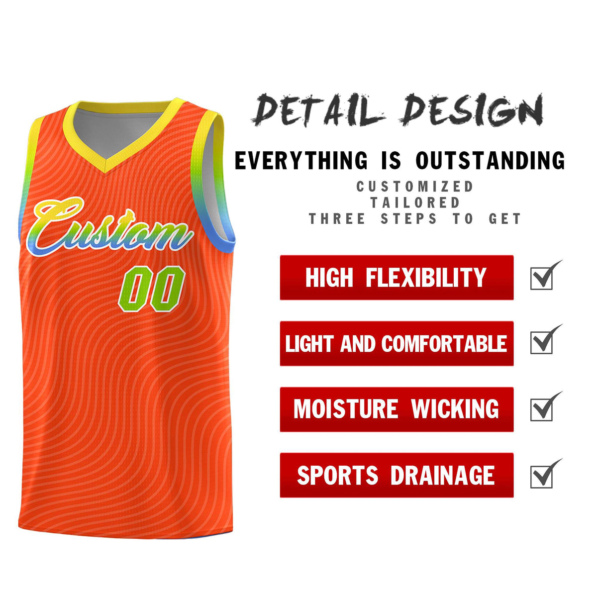 Custom Orange Gold Wave Pattern Sports Uniform Basketball Kits