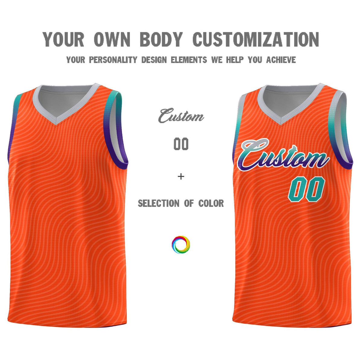 Custom Orange Gray Wave Pattern Sports Uniform Basketball Kits
