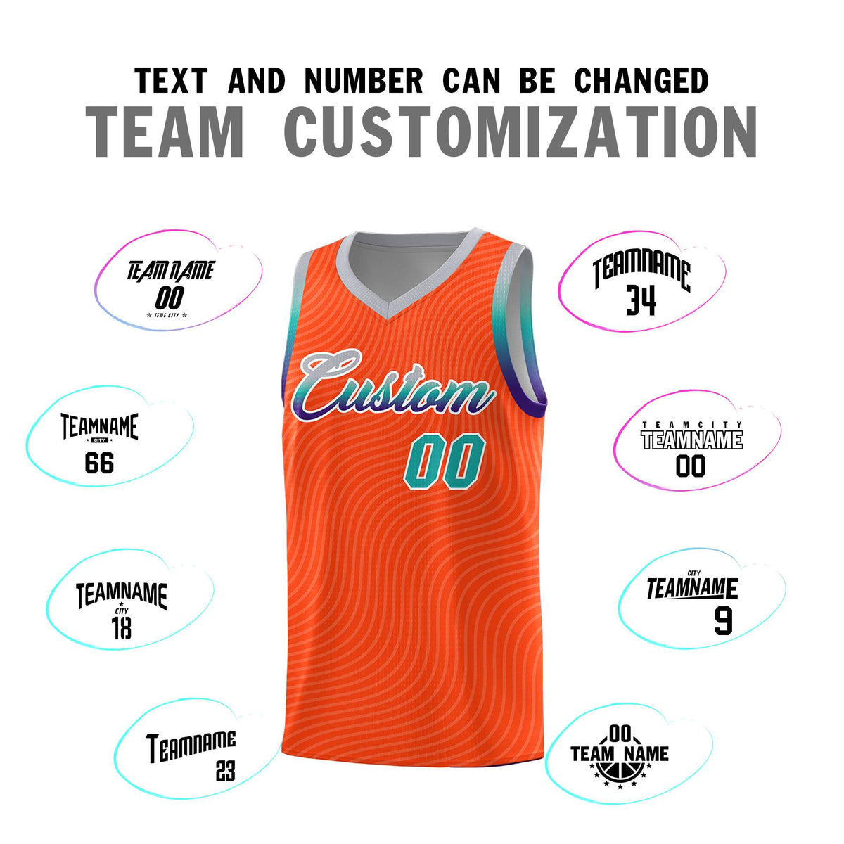Custom Orange Gray Wave Pattern Sports Uniform Basketball Kits