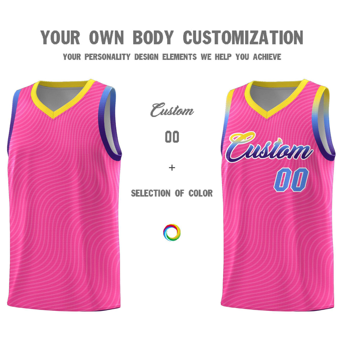 Custom Pink Gold Wave Pattern Sports Uniform Basketball Kits
