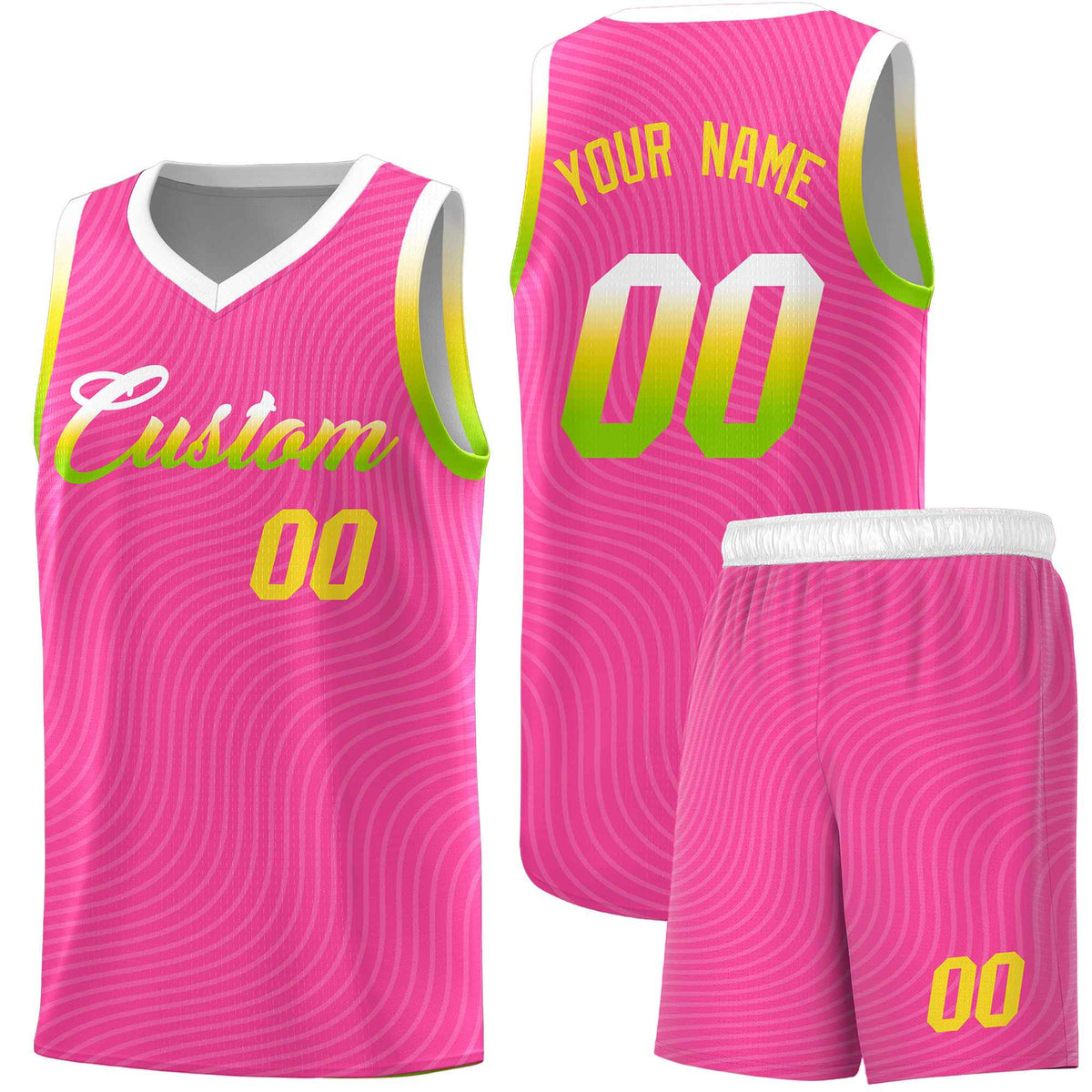 Custom Pink White Wave Pattern Sports Uniform Basketball Kits