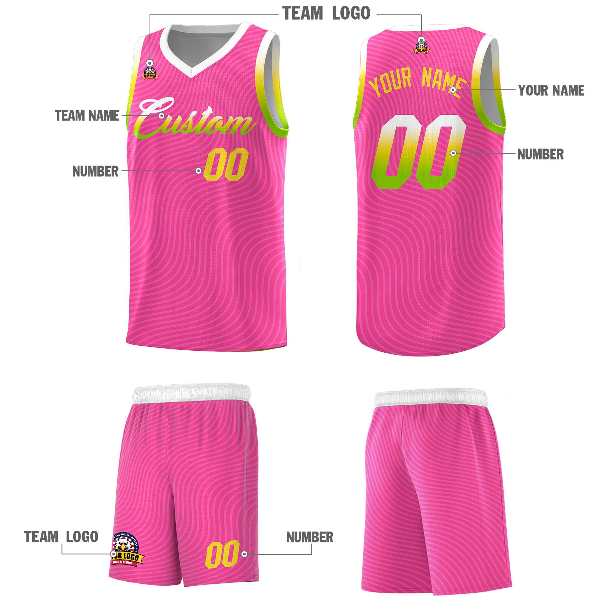 Custom Pink White Wave Pattern Sports Uniform Basketball Kits