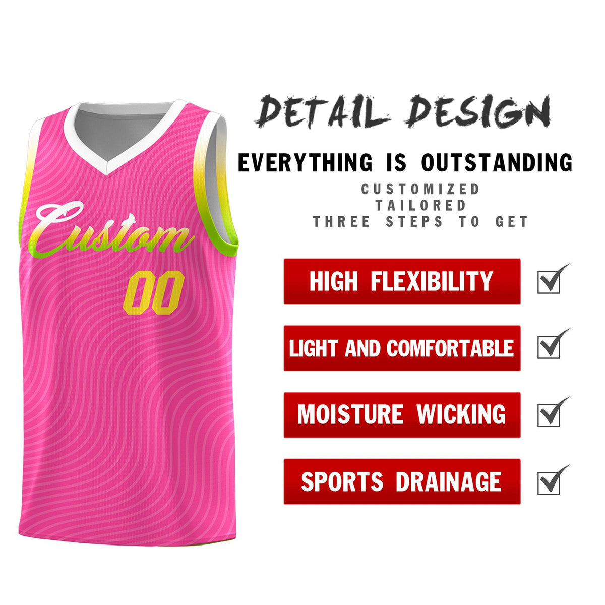 Custom Pink White Wave Pattern Sports Uniform Basketball Kits
