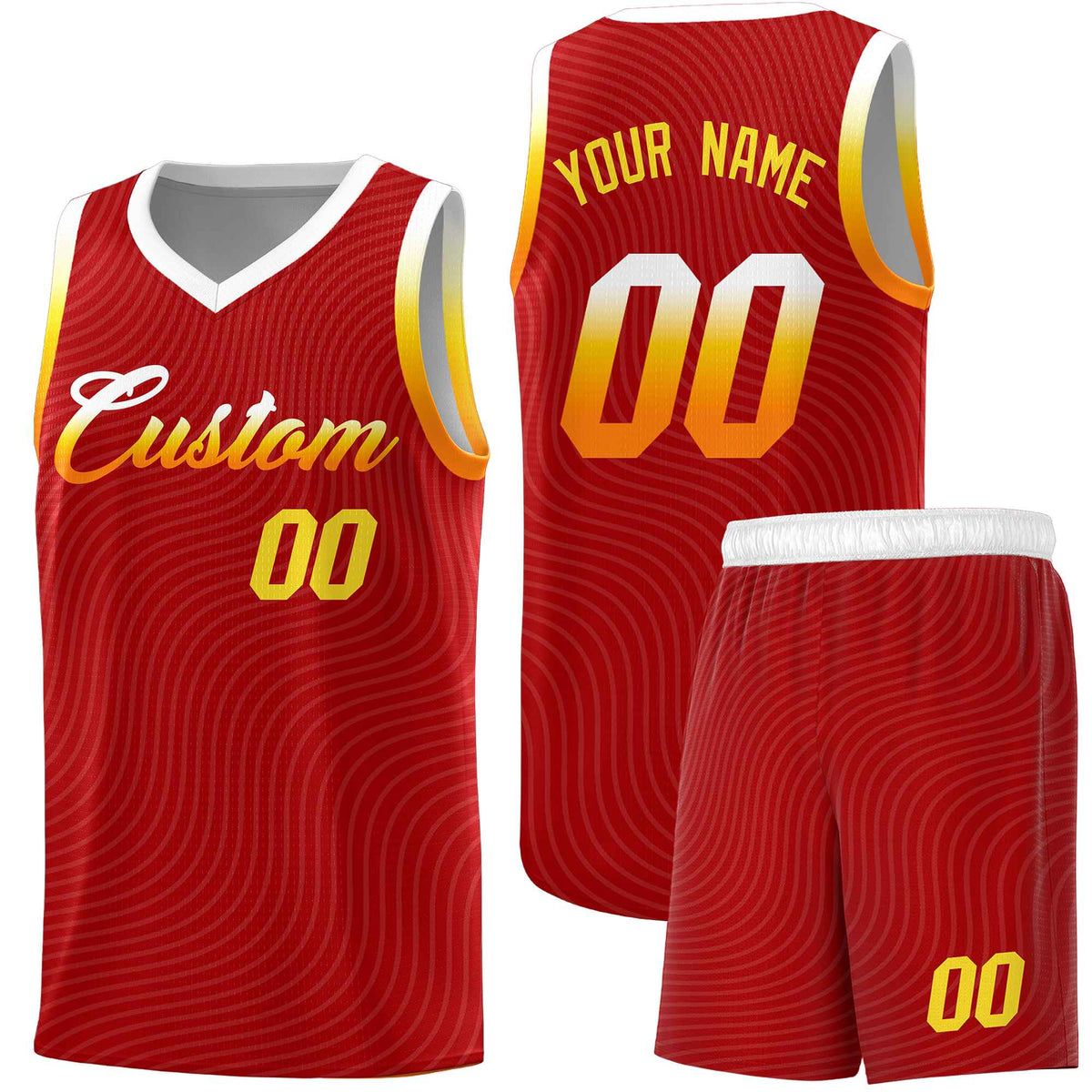 Custom Red White Wave Pattern Sports Uniform Basketball Kits