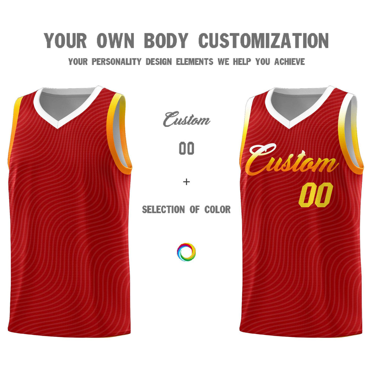 Custom Red White Wave Pattern Sports Uniform Basketball Kits