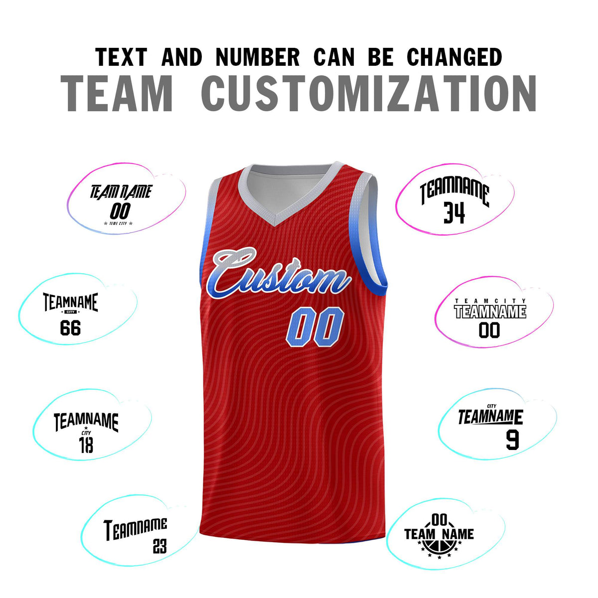 Custom Red Gray Wave Pattern Sports Uniform Basketball Kits