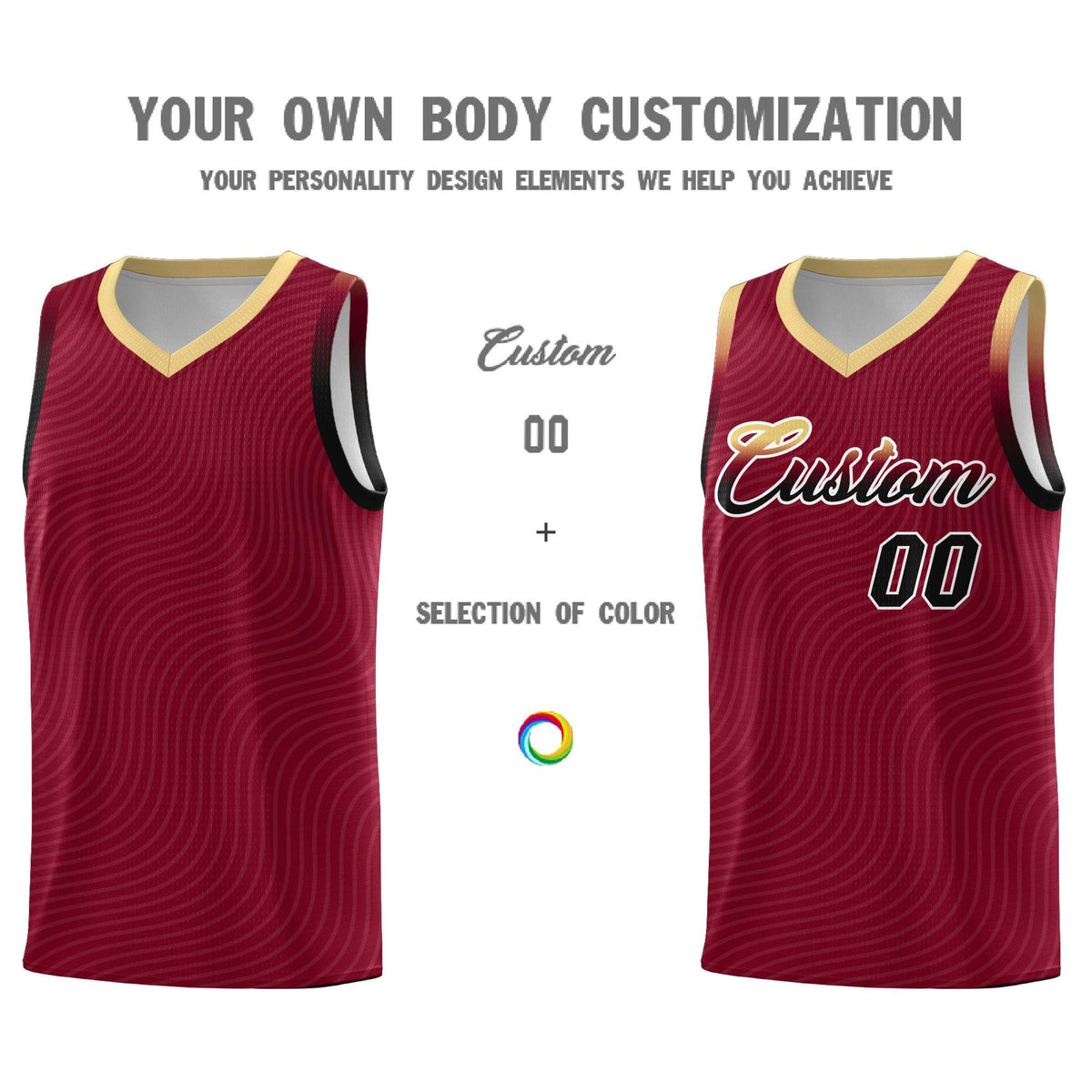 Custom Crimson Khaki Wave Pattern Sports Uniform Basketball Kits