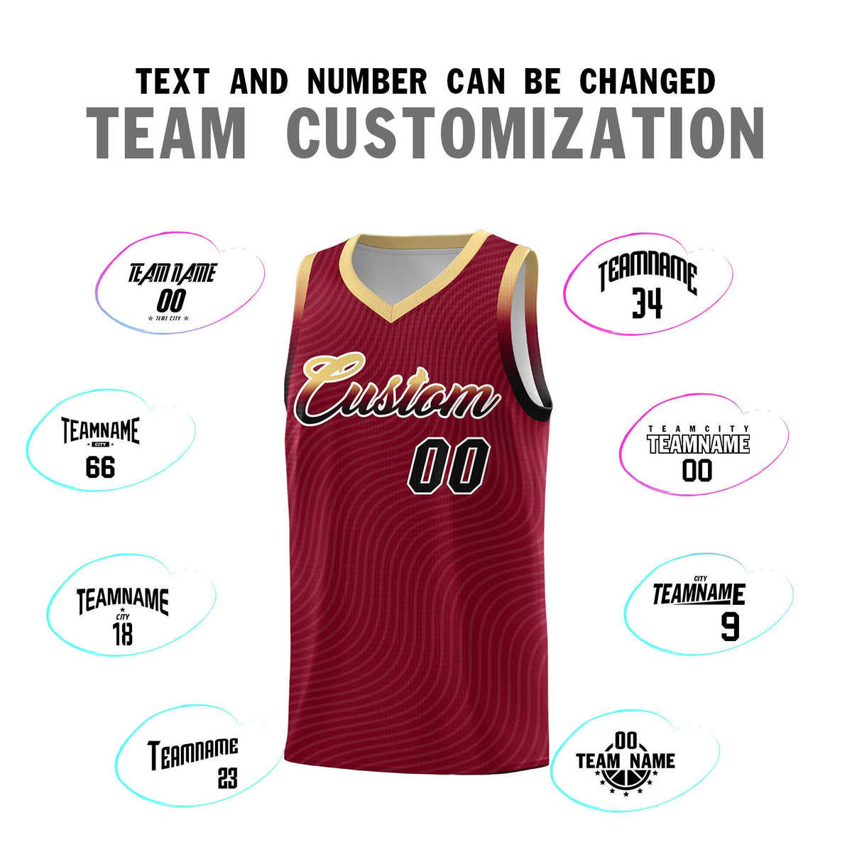 Custom Crimson Khaki Wave Pattern Sports Uniform Basketball Kits