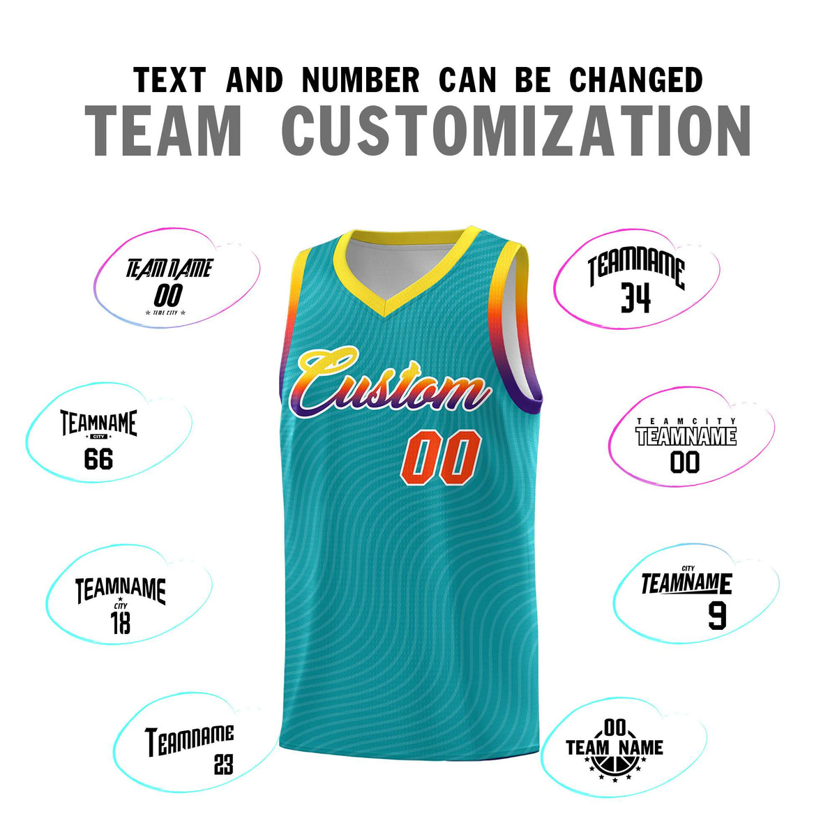 Custom Aqua Gold Wave Pattern Sports Uniform Basketball Kits