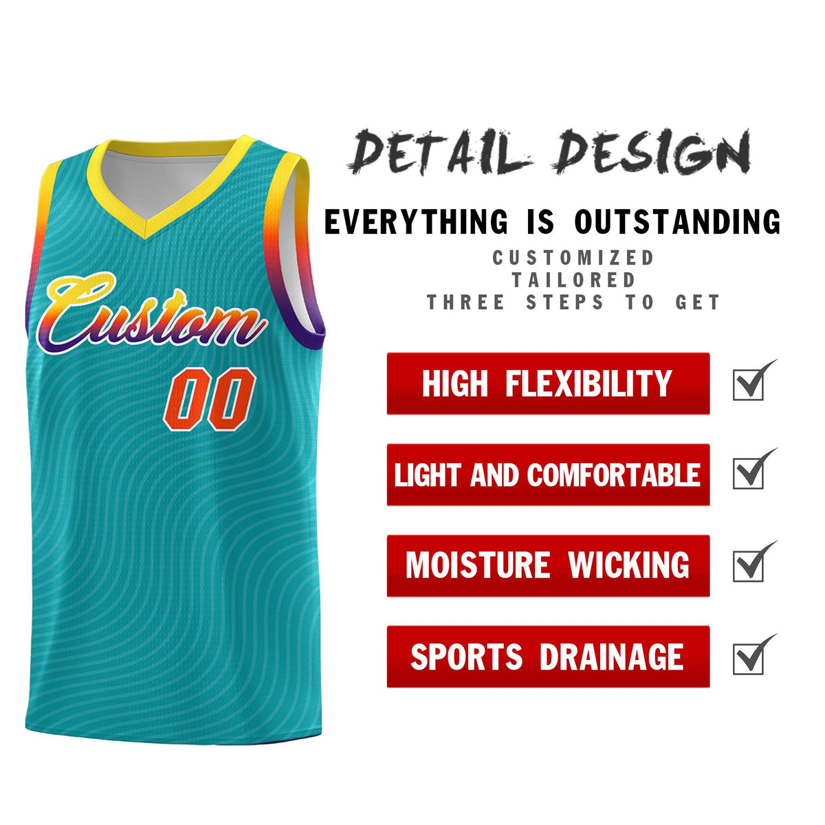 Custom Aqua Gold Wave Pattern Sports Uniform Basketball Kits