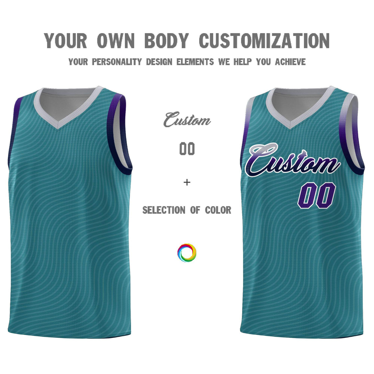 Custom Teal Gray Wave Pattern Sports Uniform Basketball Kits