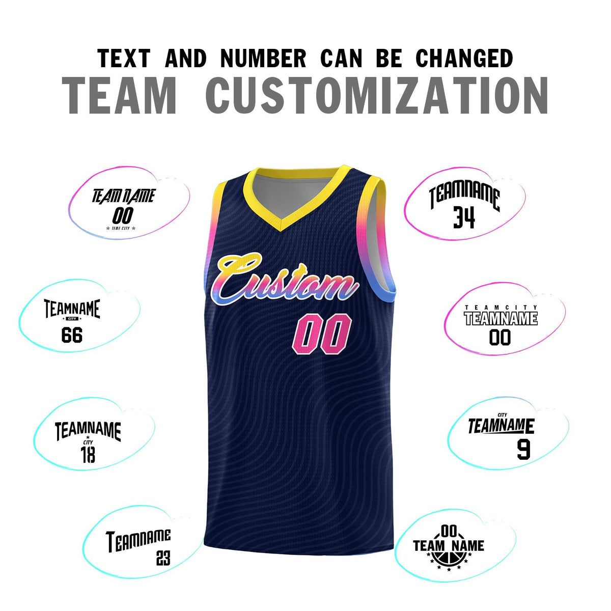Custom Navy Gold Wave Pattern Sports Uniform Basketball Kits